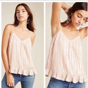 🌱 Anthropologie 🌱 Pink Amelie Beaded Cami Blouse size 14 P petite sequins